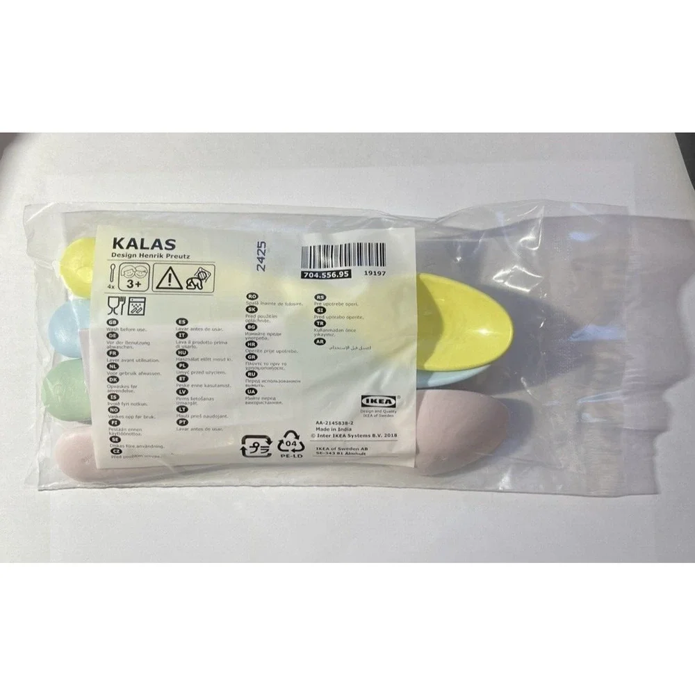 Lot of 4 IKEA KALAS Plastic Spoons Set Pastel Multicolor Kids Childrens NEW!